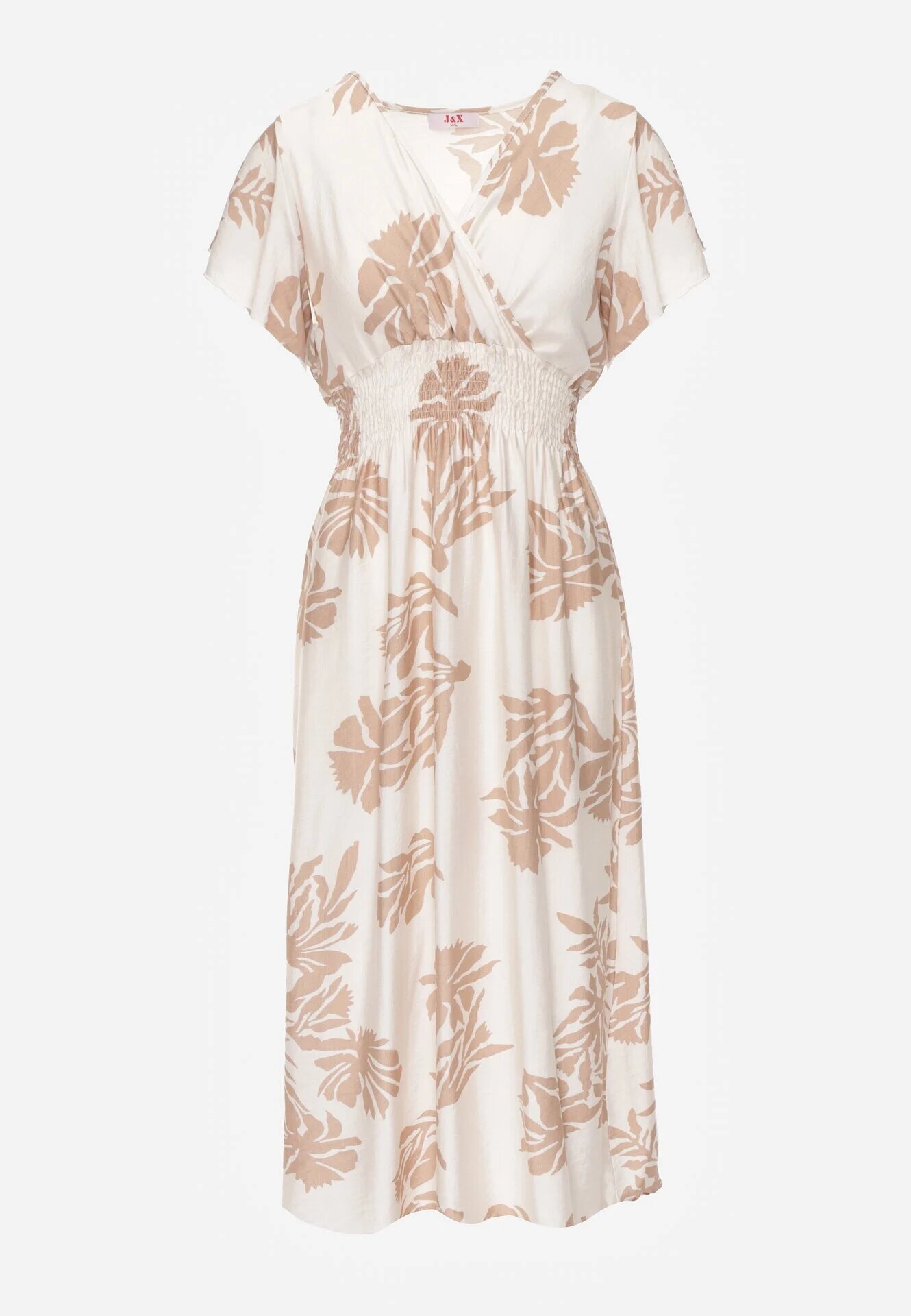 j&x Rochie Bej din Vâscoză cu croi amplu cu decolteu petrecut Morgassa