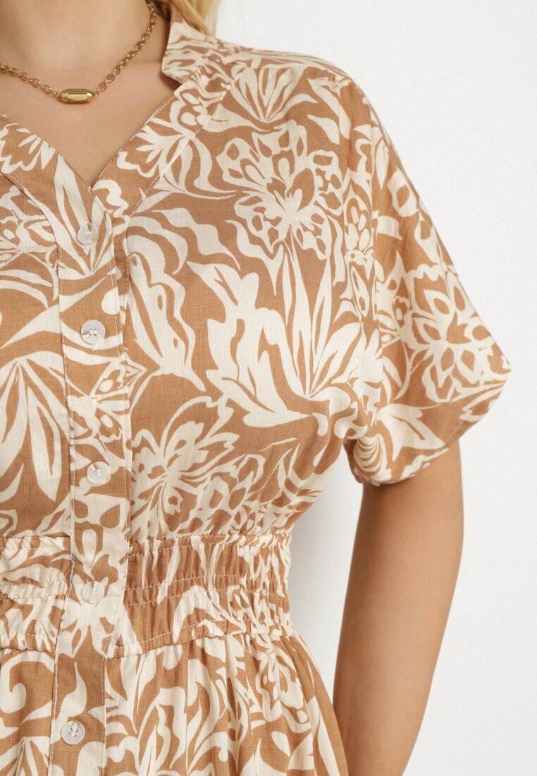 j&x Rochie bej din viscoză cu flori cloș Efrisa