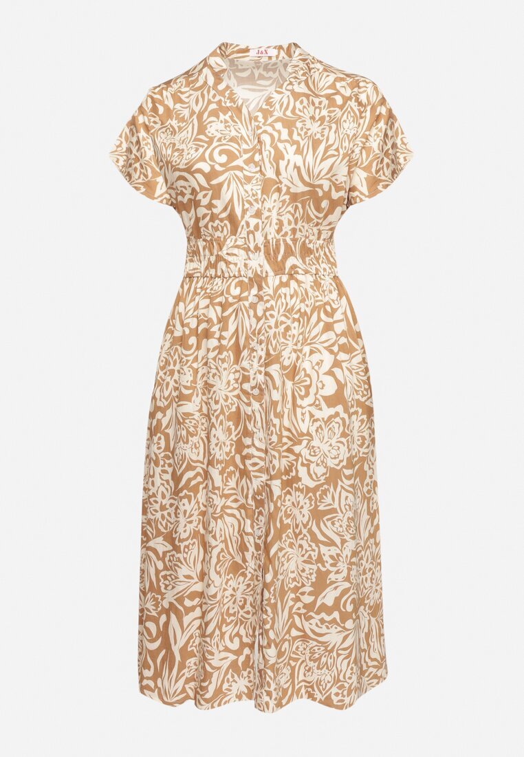 j&x Rochie bej din viscoză cu flori cloș Efrisa