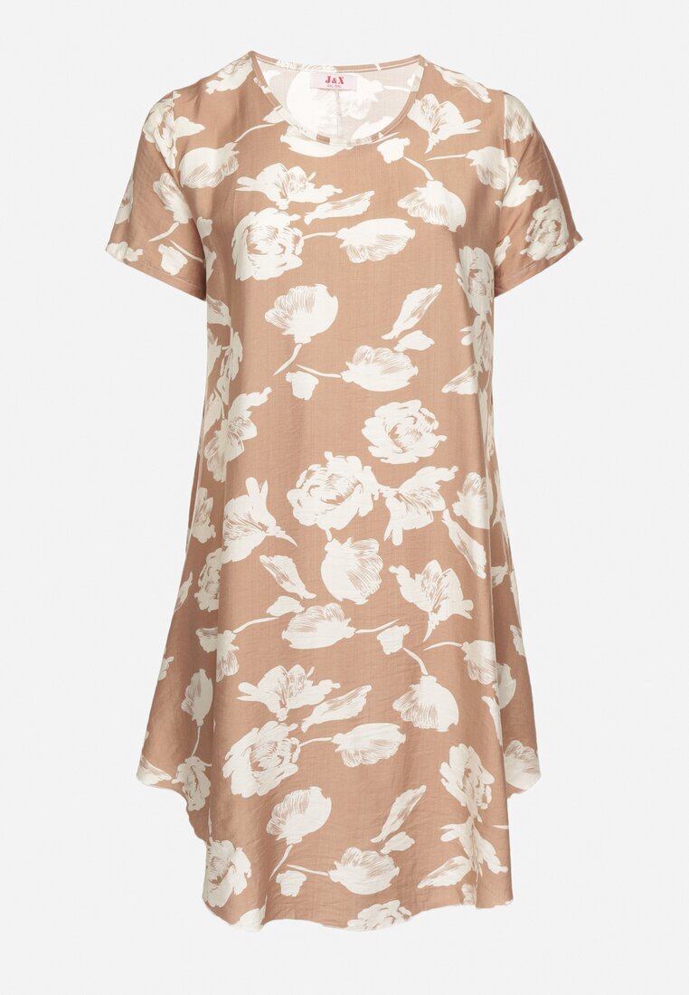 j&x Rochie bej închis dreaptă de viscoză cu imprimeu floral Aranessa