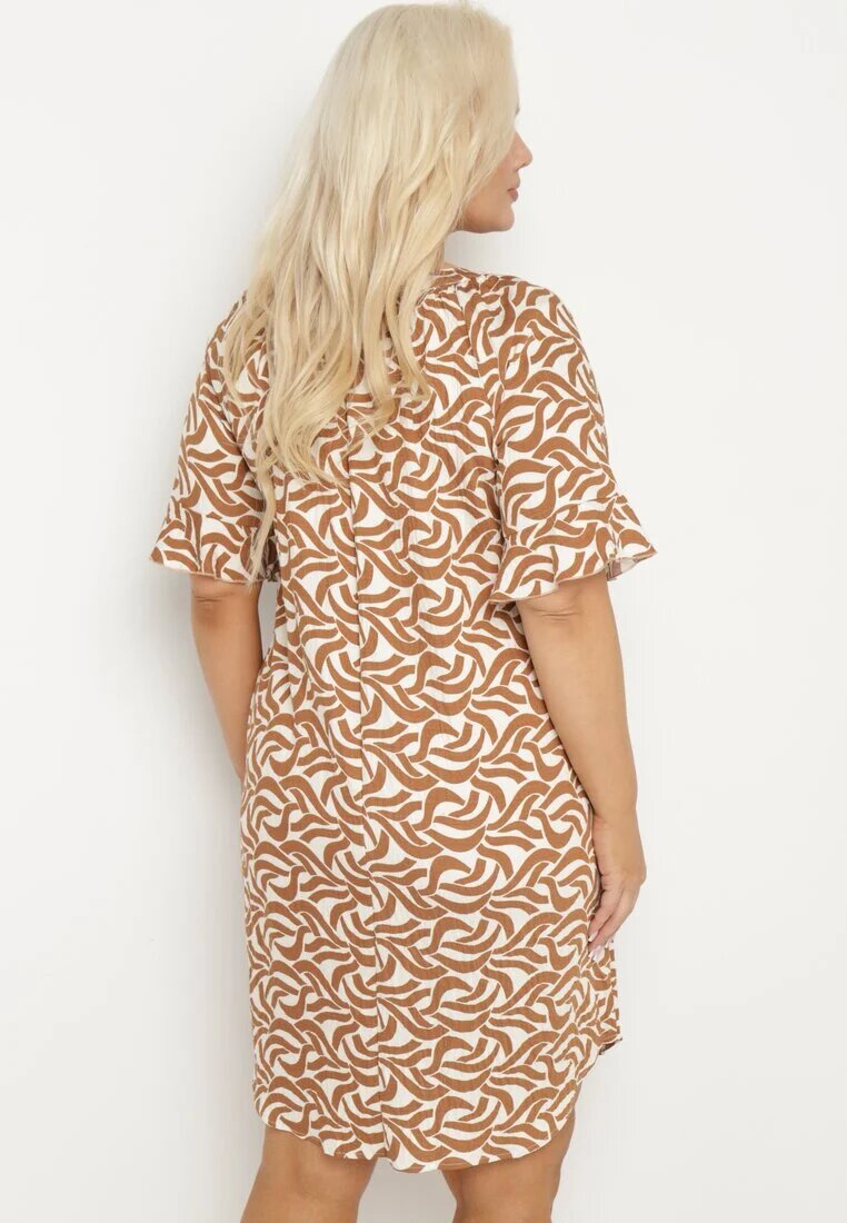 j&x Rochie bej închisă din Viscoză cu Croi tip Box cu Model Abstract Koririanne