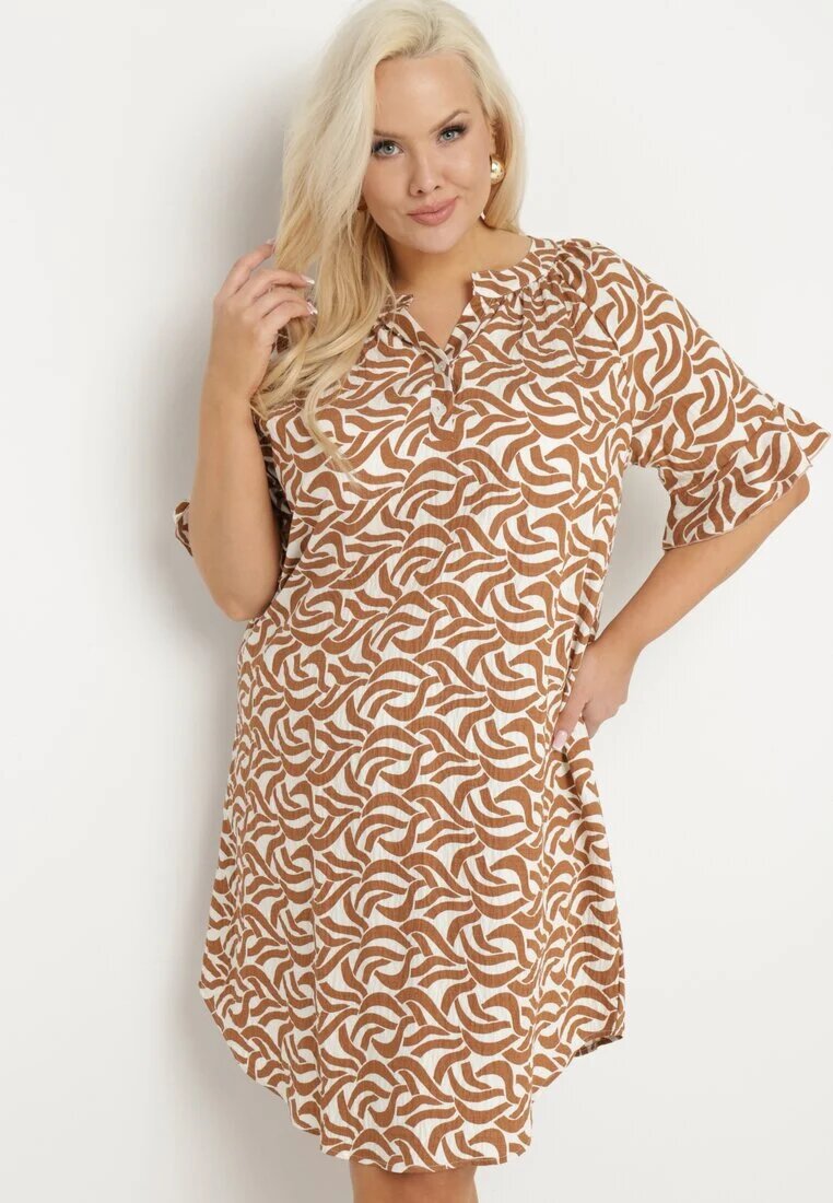 j&x Rochie bej închisă din Viscoză cu Croi tip Box cu Model Abstract Koririanne