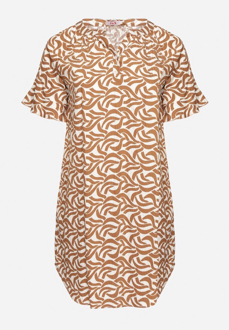 j&x Rochie bej închisă din Viscoză cu Croi tip Box cu Model Abstract Koririanne