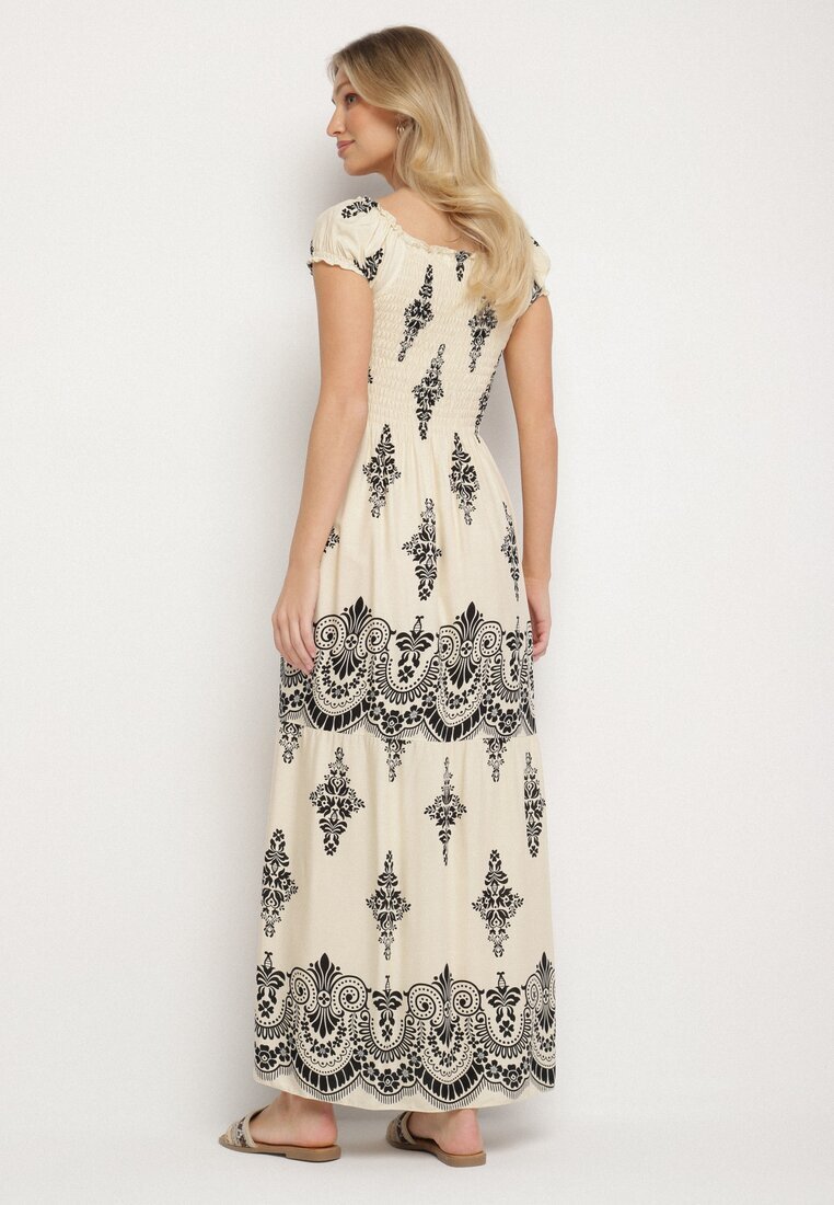 j&x Rochie Bej Vâscoză cu Top Drapat și Model Boho Ellifae