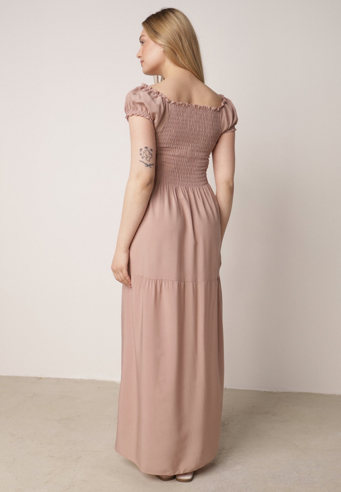 j&x Rochie Bej Viscoză Stil Spaniol Cu Top Încrețit Jenanira
