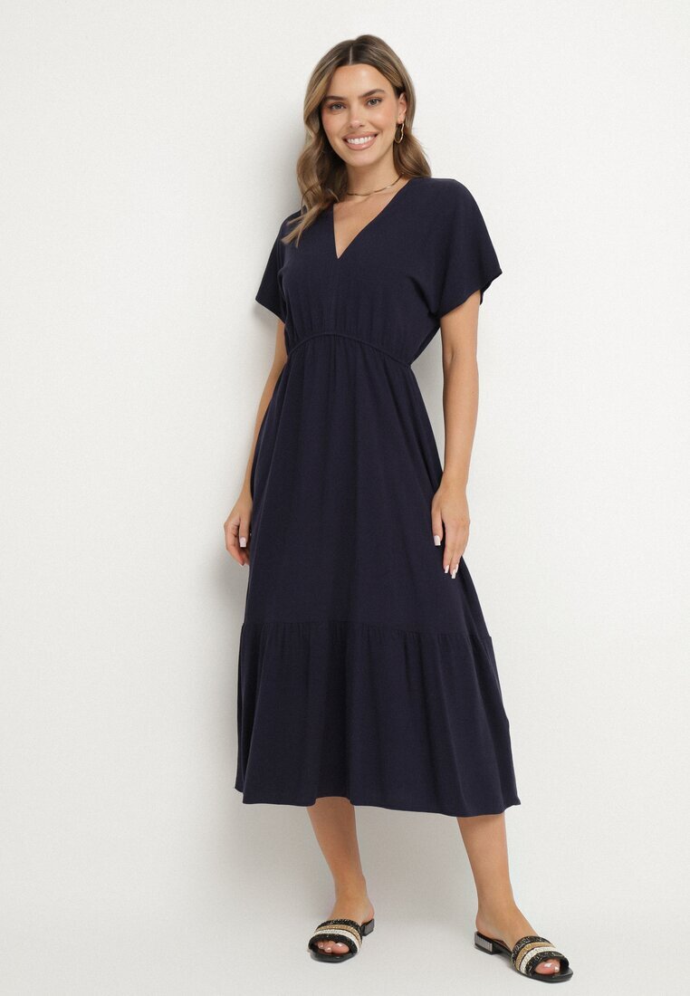 j&x Rochie Bleumarin cu In și Viscoză Decorată cu Nod Elliova