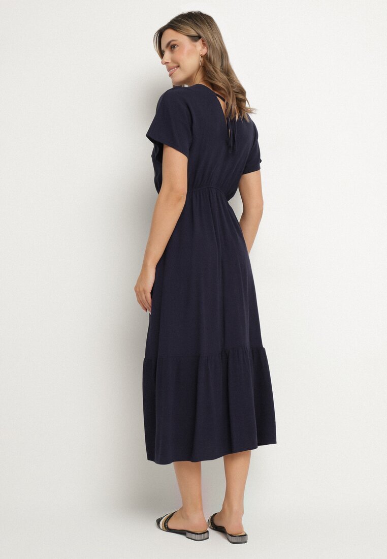 j&x Rochie Bleumarin cu In și Viscoză Decorată cu Nod Elliova