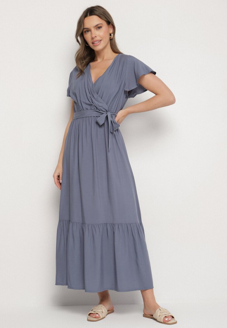 j&x Rochie Bleumarin din Viscoză cu decolteu petrecut cu centură Savorlisse
