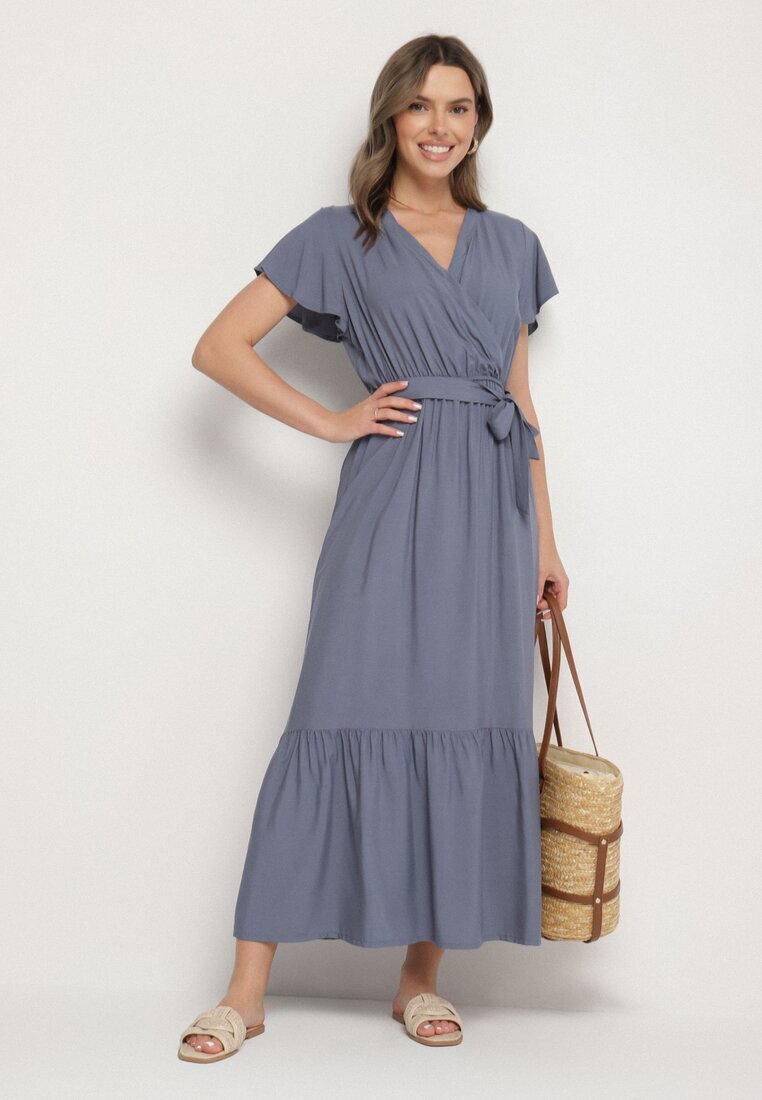 j&x Rochie Bleumarin din Viscoză cu decolteu petrecut cu centură Savorlisse