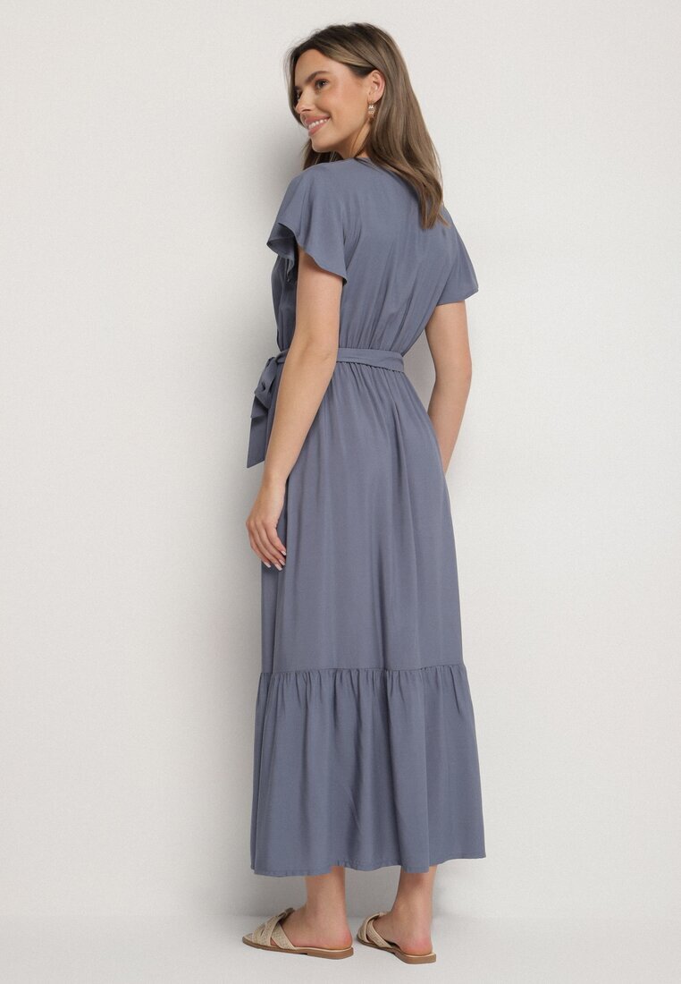 j&x Rochie Bleumarin din Viscoză cu decolteu petrecut cu centură Savorlisse