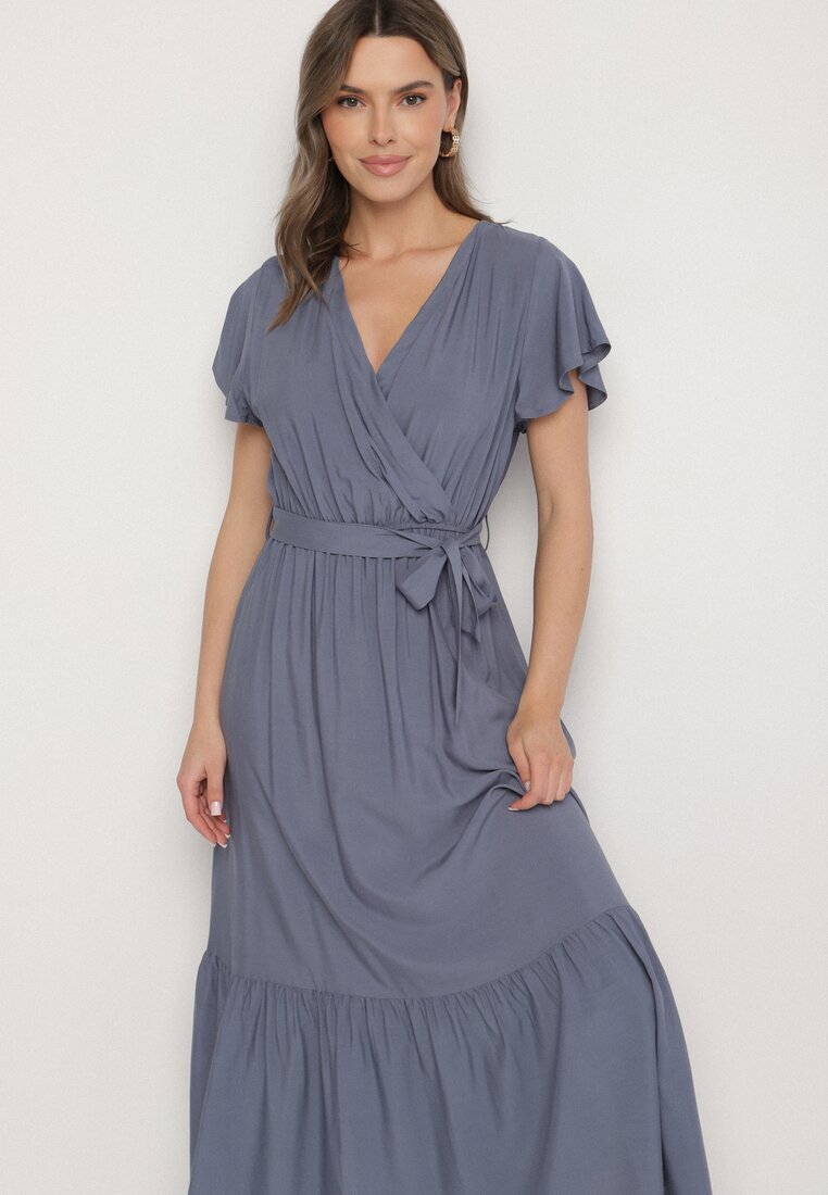 j&x Rochie Bleumarin din Viscoză cu decolteu petrecut cu centură Savorlisse