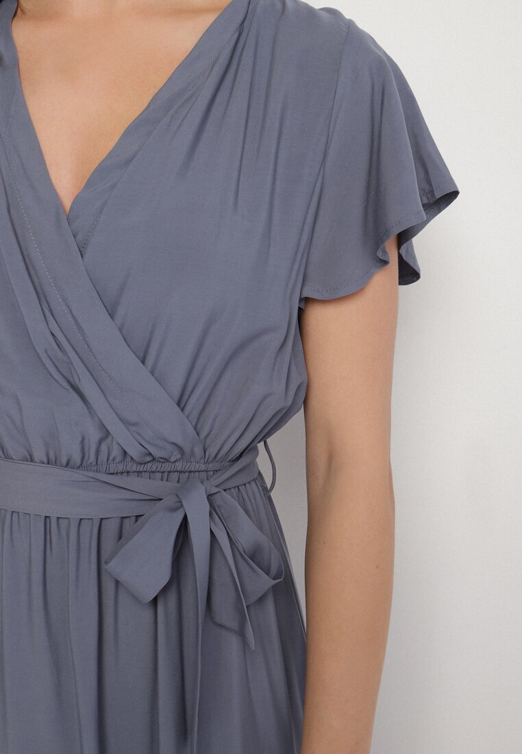 j&x Rochie Bleumarin din Viscoză cu decolteu petrecut cu centură Savorlisse