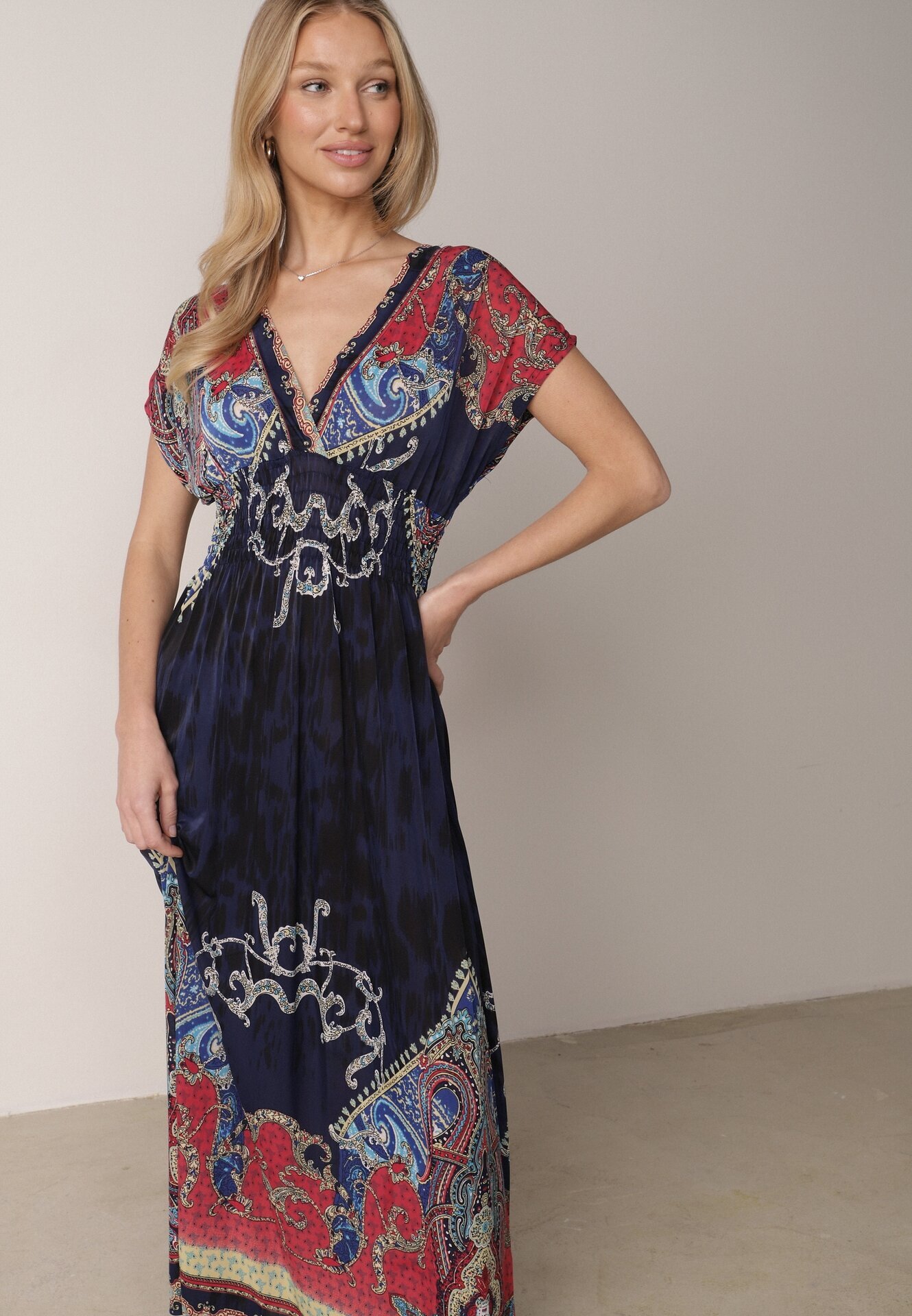 j&x Rochie Bleumarin Petrecută cu Model Etnic Matanira