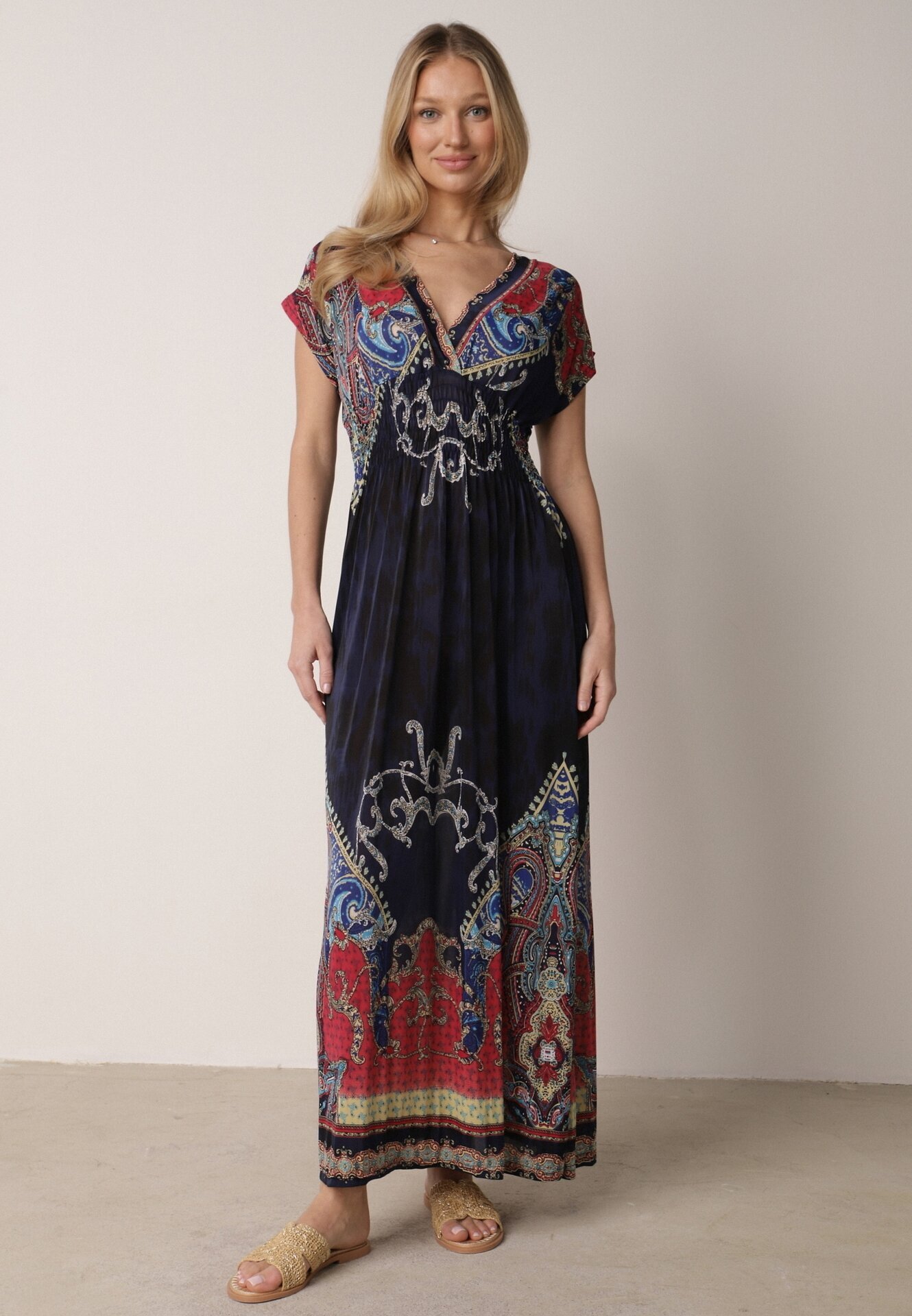 j&x Rochie Bleumarin Petrecută cu Model Etnic Matanira