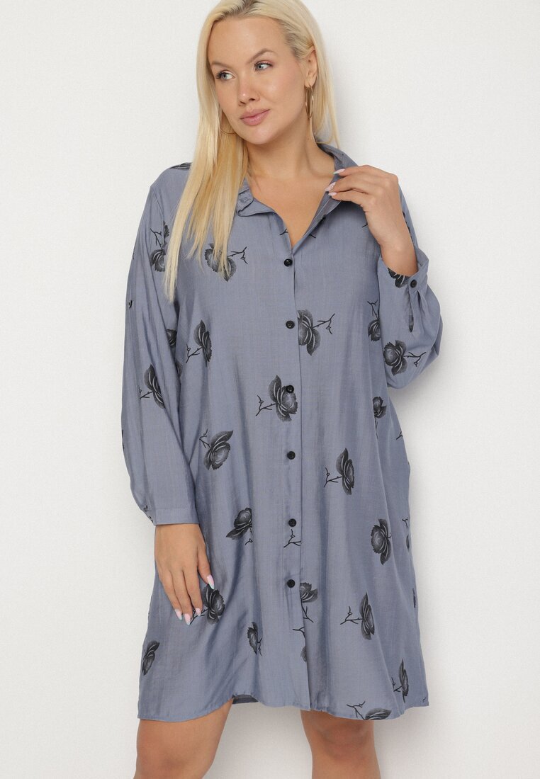 j&x Rochie bleumarin tip cămașă cu nasturi și mâneci reglabile Xatella
