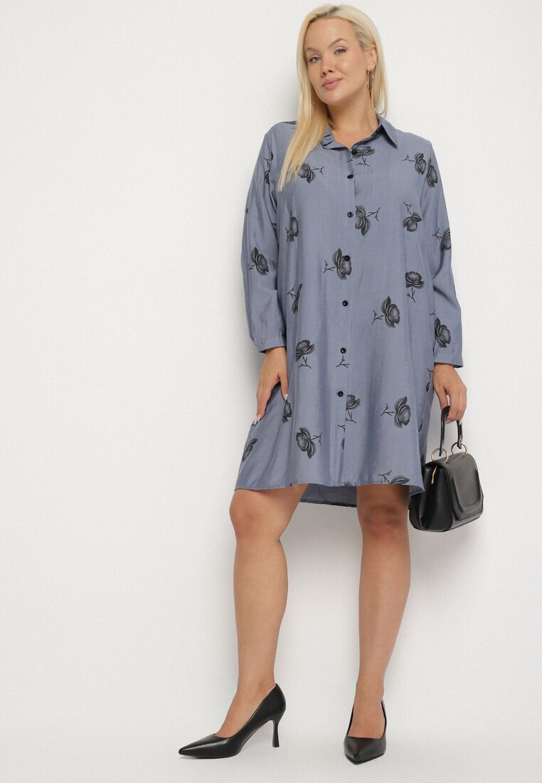 j&x Rochie bleumarin tip cămașă cu nasturi și mâneci reglabile Xatella