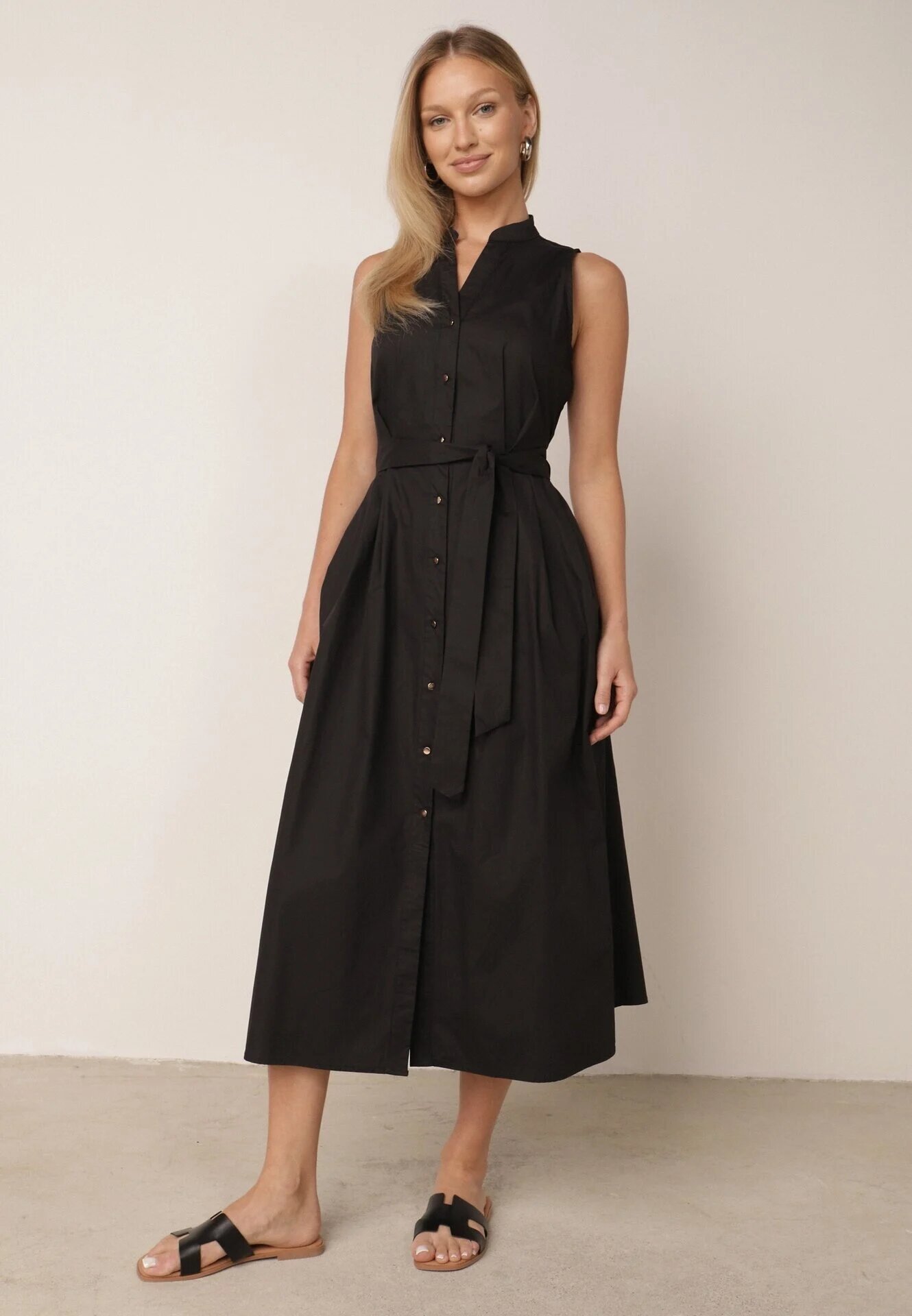 j&x Rochie-cămașă din bumbac decorată cu dungi Selantei Neagră