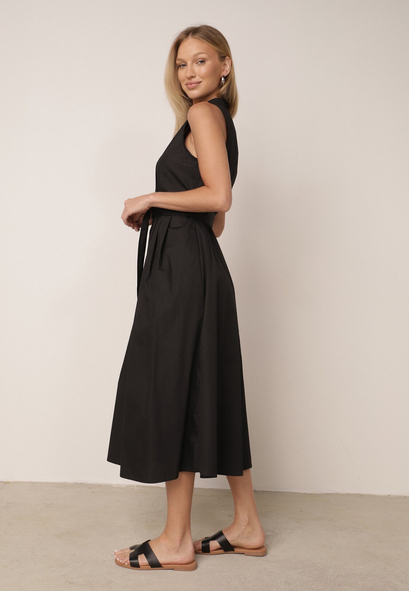 j&x Rochie-cămașă din bumbac decorată cu dungi Selantei Neagră