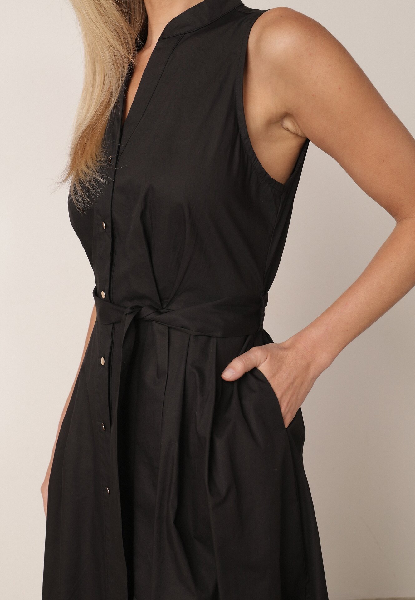 j&x Rochie-cămașă din bumbac decorată cu dungi Selantei Neagră