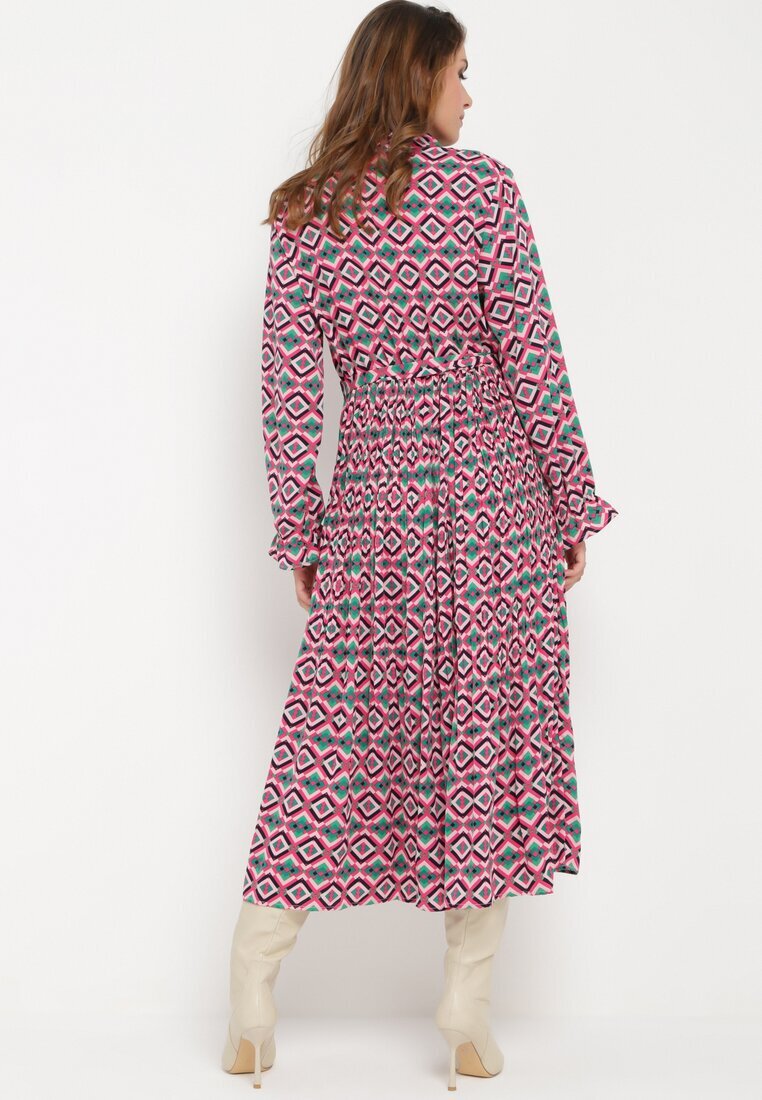 j&x Rochie-cămașă Fucsia Evazată cu Imprimeu Geometric Larissam