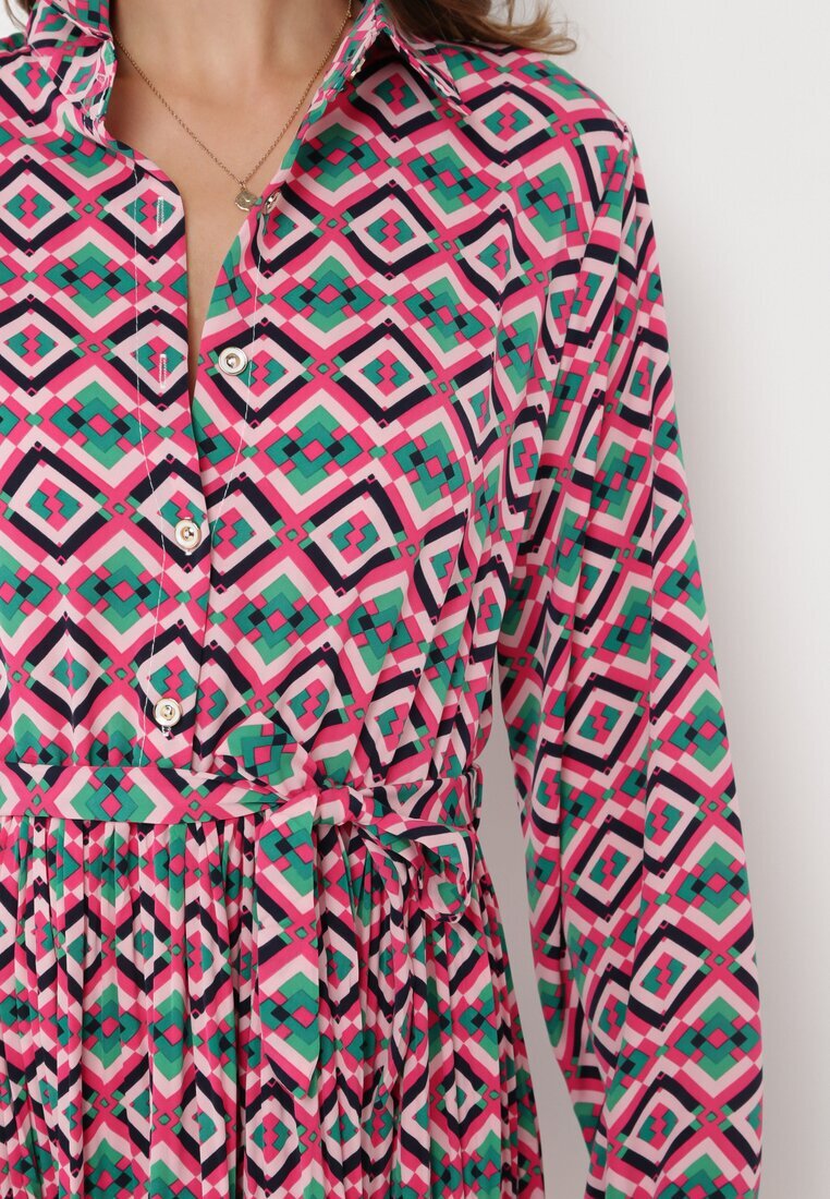 j&x Rochie-cămașă Fucsia Evazată cu Imprimeu Geometric Larissam