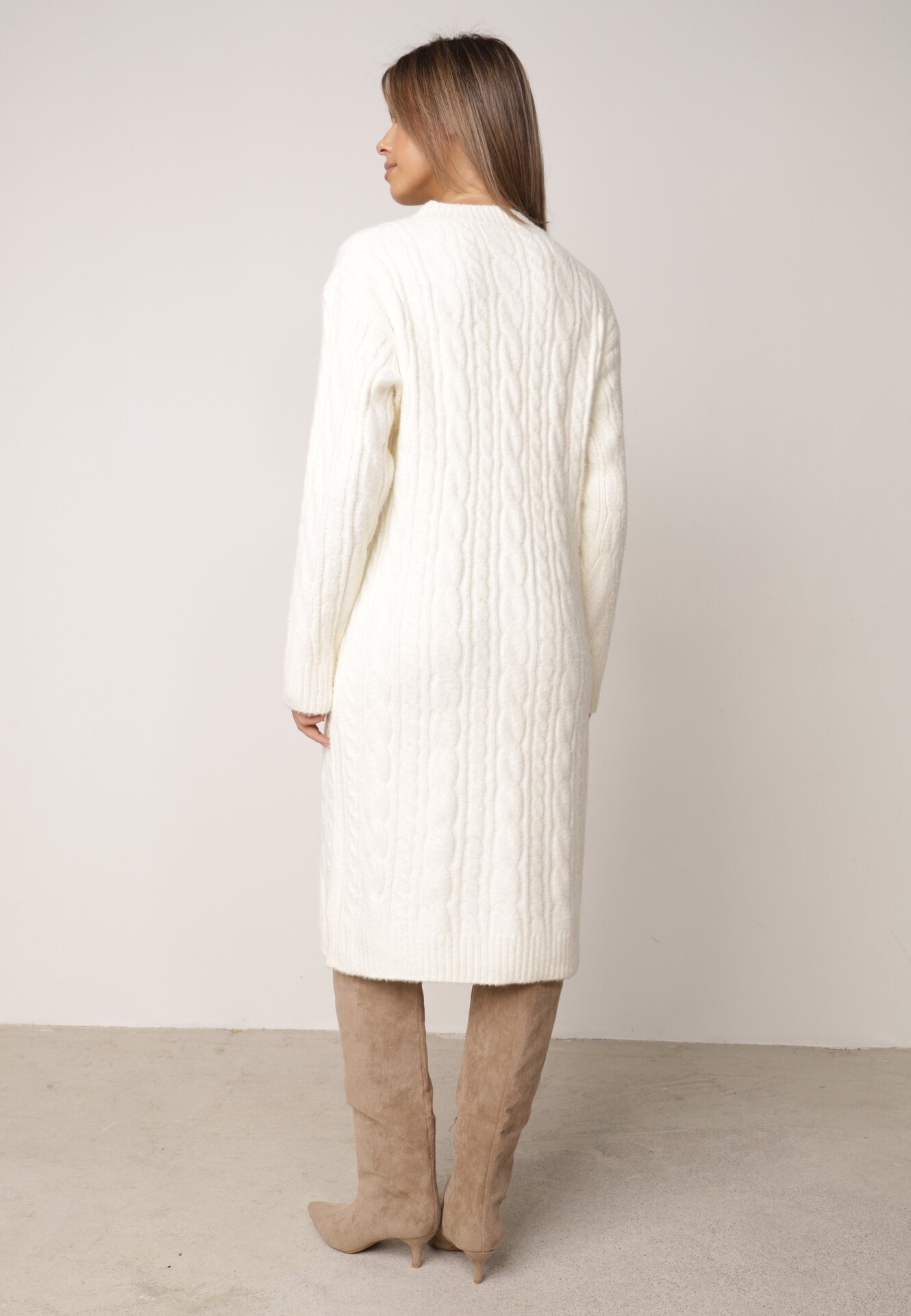 j&x Rochie clasică tricotată cu lână în relief împletit Smalt Bej deschis