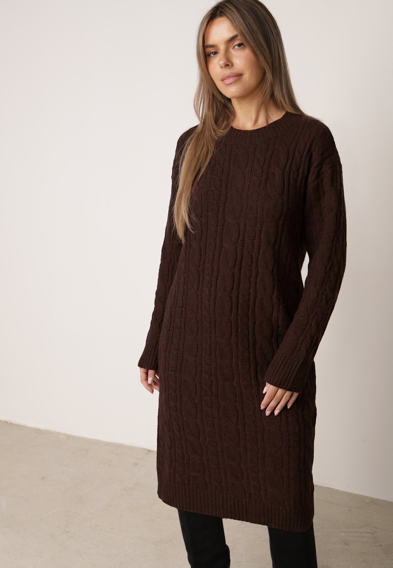 j&x Rochie clasică tricotată cu lână în relief împletit Smalt Maro