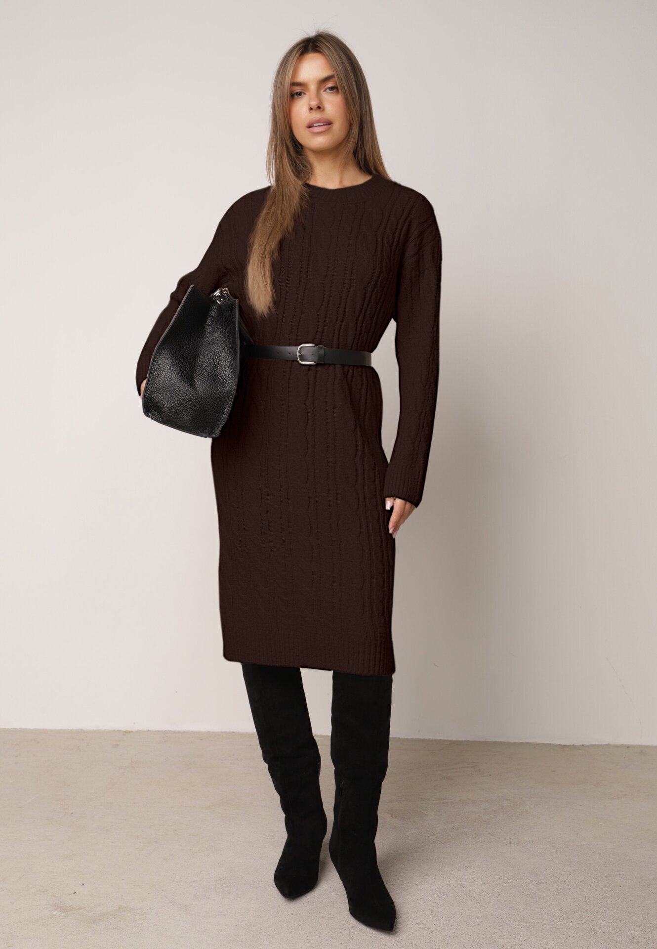 j&x Rochie clasică tricotată cu lână în relief împletit Smalt Maro