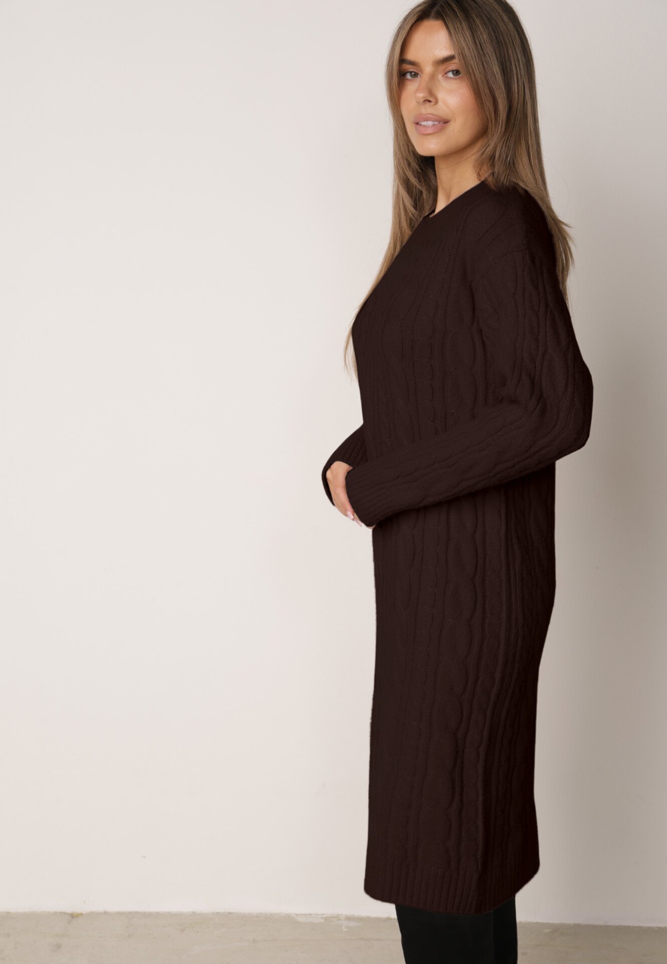 j&x Rochie clasică tricotată cu lână în relief împletit Smalt Maro