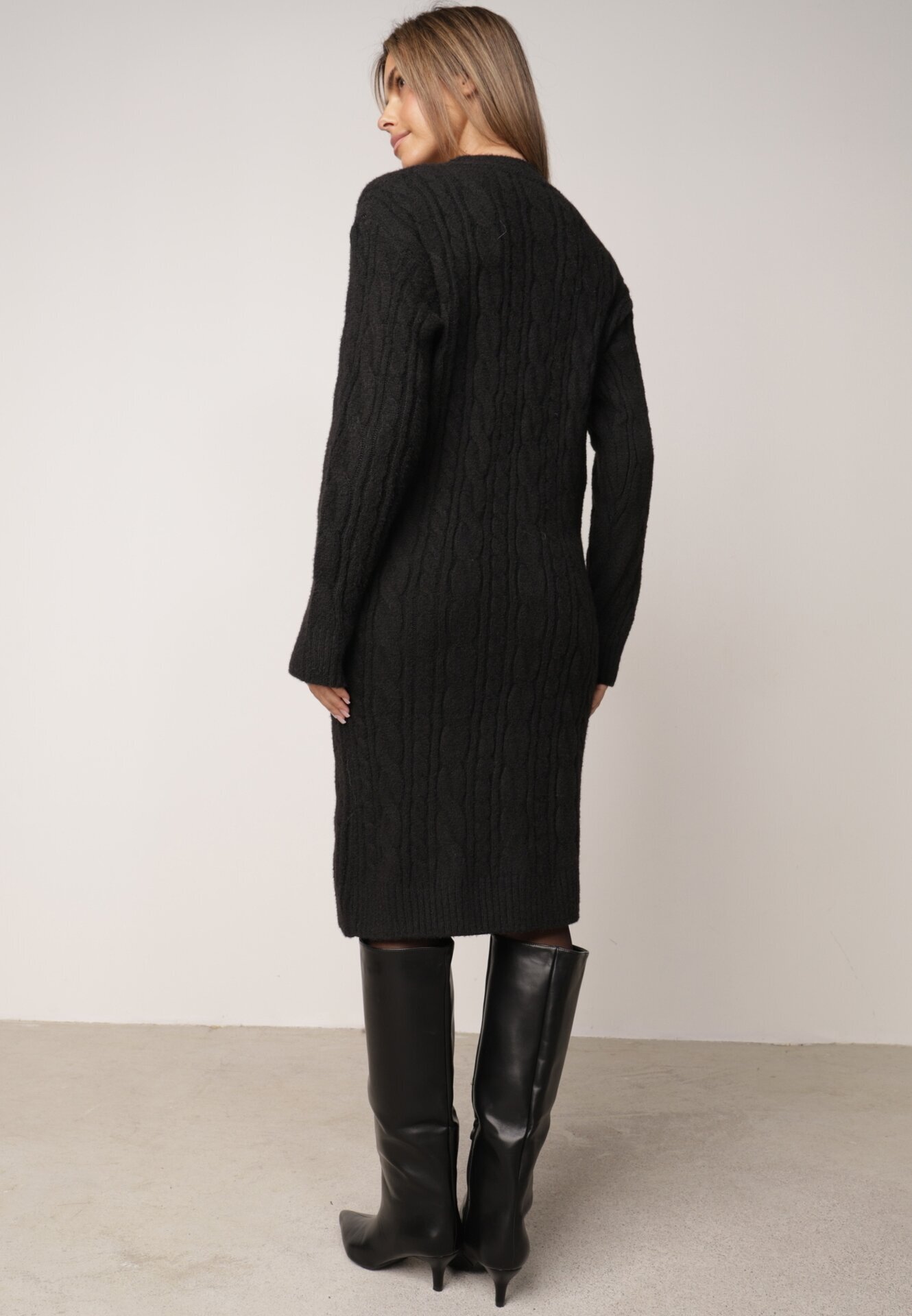 j&x Rochie clasică tricotată cu lână în relief împletit Smalt Neagră