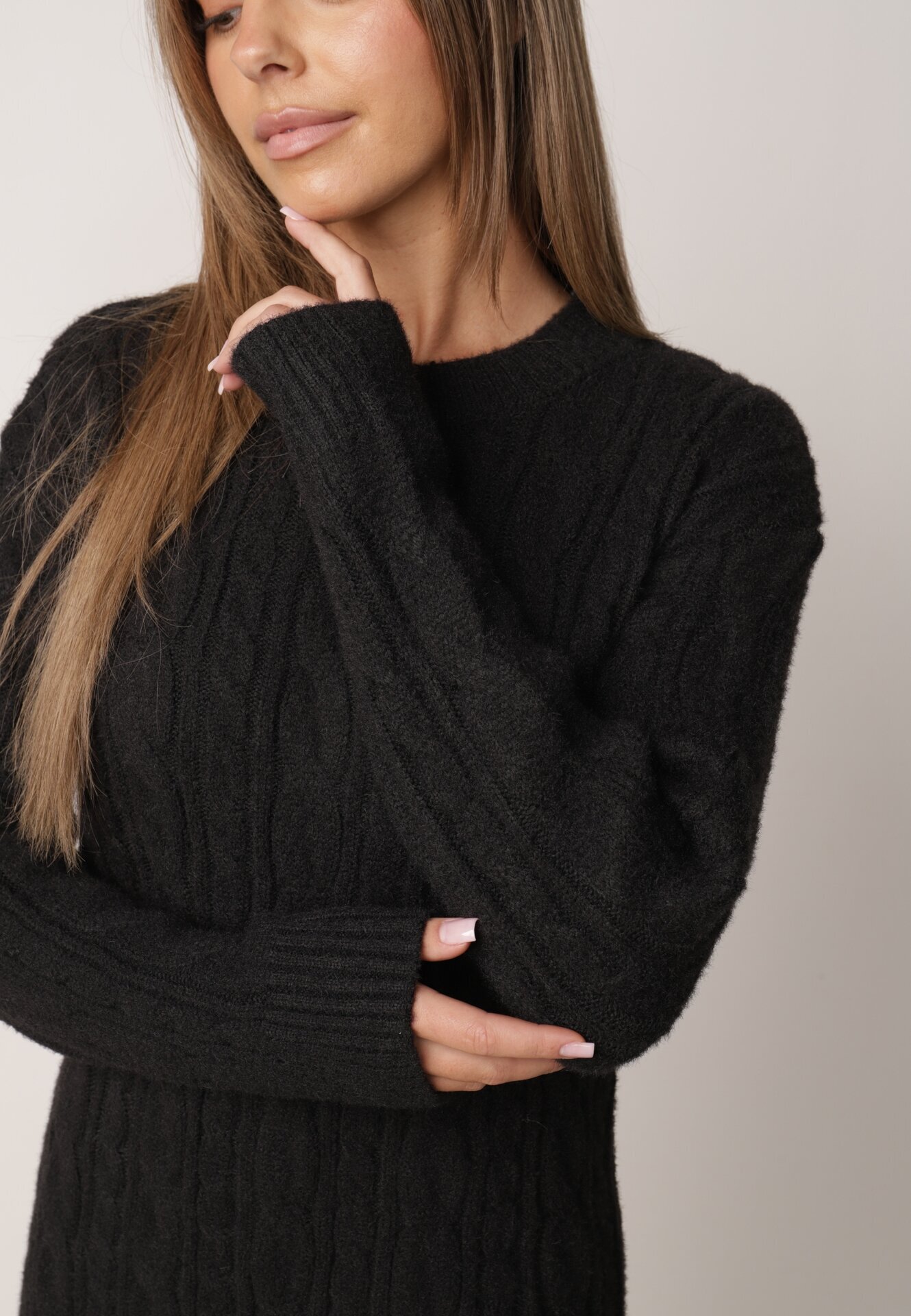 j&x Rochie clasică tricotată cu lână în relief împletit Smalt Neagră