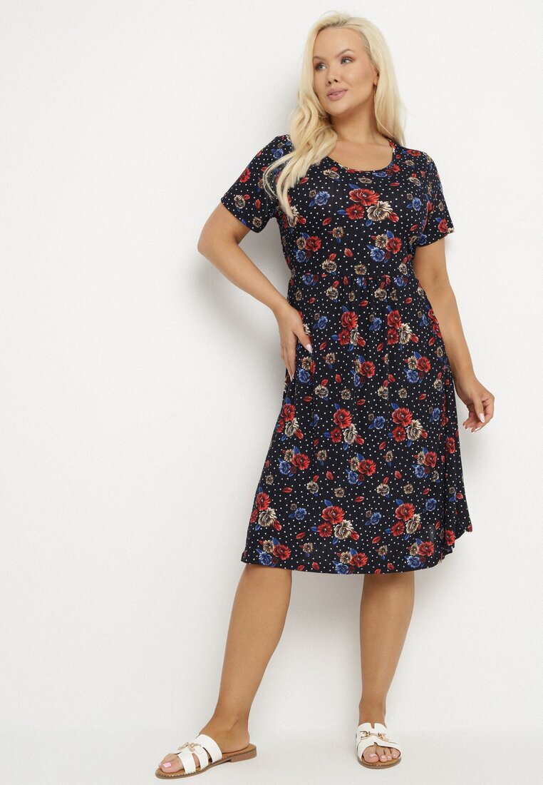 j&x Rochie Cloș Bleumarin-Roșie cu Model floral Lumilisse