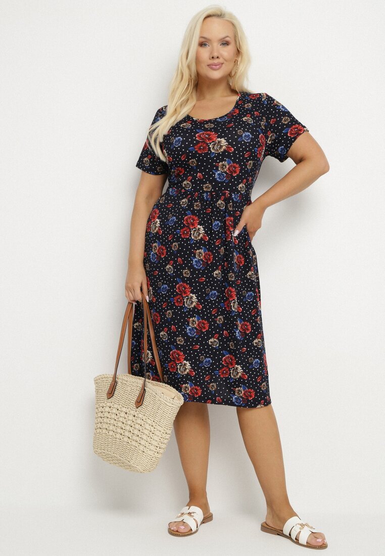 j&x Rochie Cloș Bleumarin-Roșie cu Model floral Lumilisse