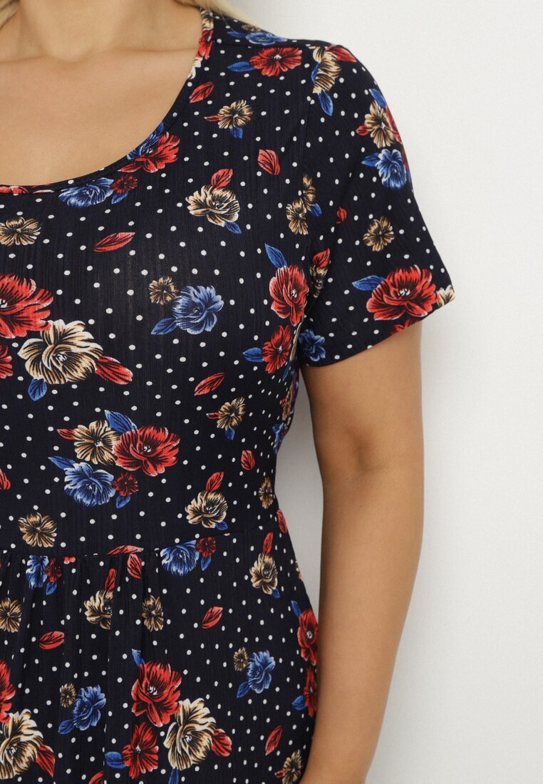 j&x Rochie Cloș Bleumarin-Roșie cu Model floral Lumilisse