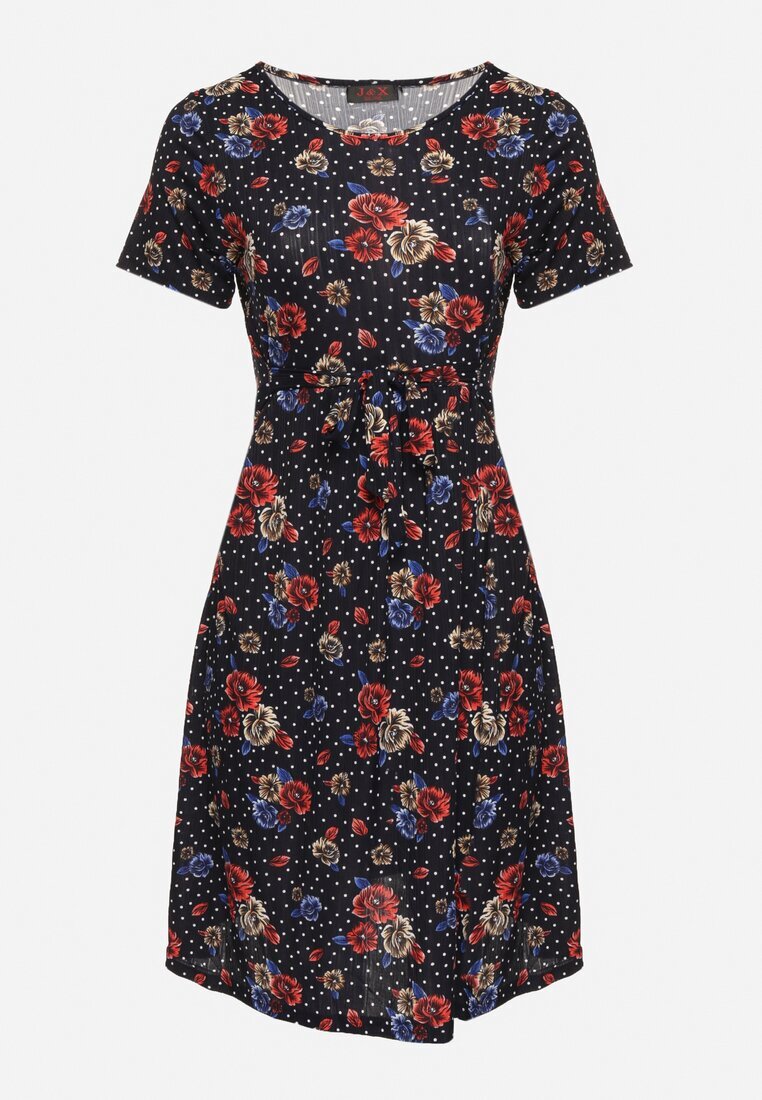 j&x Rochie Cloș Bleumarin-Roșie cu Model floral Lumilisse