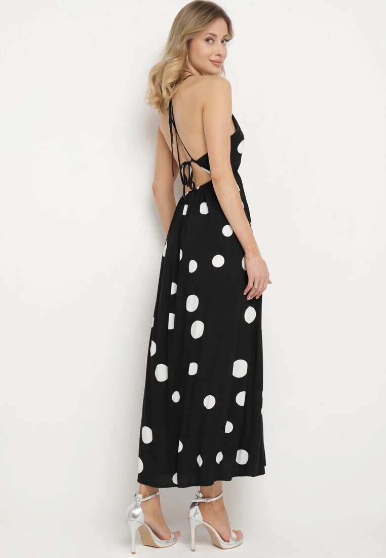 j&x Rochie Cloș Neagră din Viscoză Legată la Gât și Spate cu Elastic în Talie Jessmarie