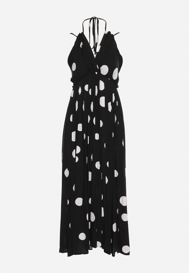 j&x Rochie Cloș Neagră din Viscoză Legată la Gât și Spate cu Elastic în Talie Jessmarie