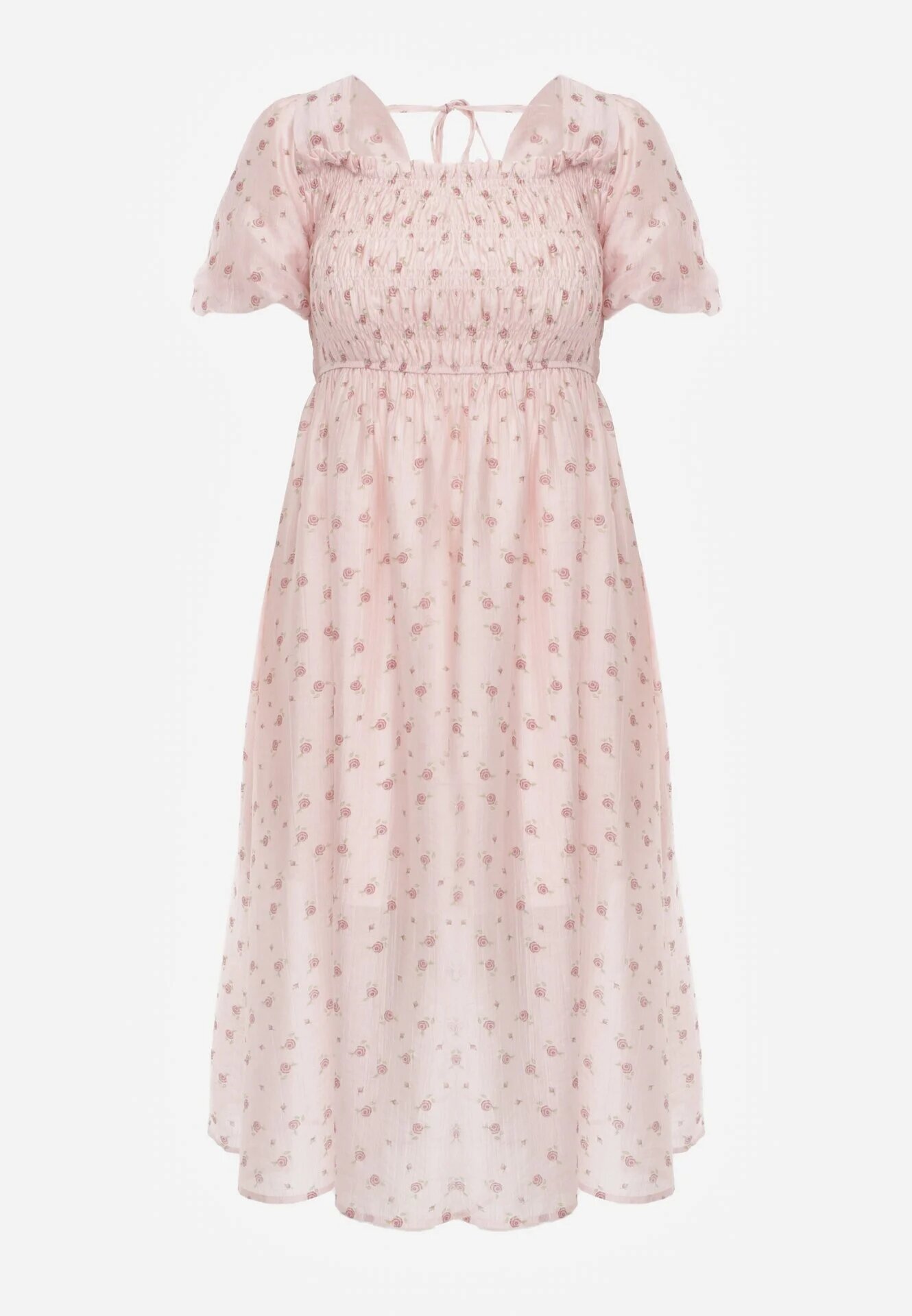 j&x Rochie cu flori din Tencel evazată cu mâneci bufante Viviare Roz