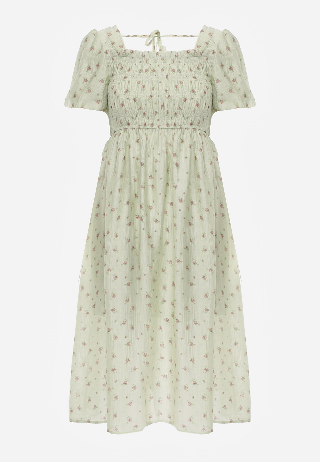 j&x Rochie cu flori din Tencel evazată cu mâneci bufante Viviare Verde