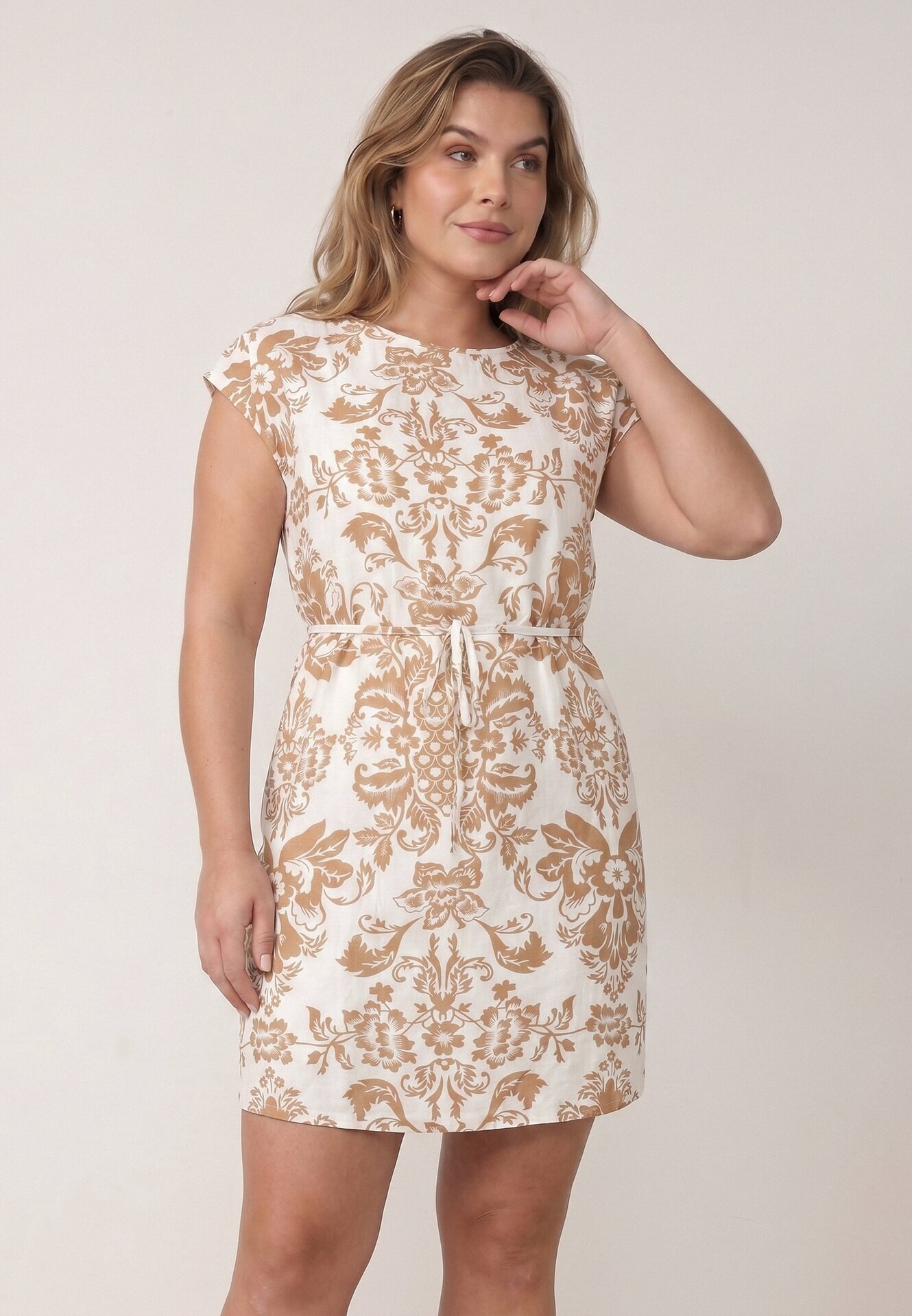 j&x Rochie cutie din vâscoză în stil Casual cu centură tip cravată Tepena Bej deschis