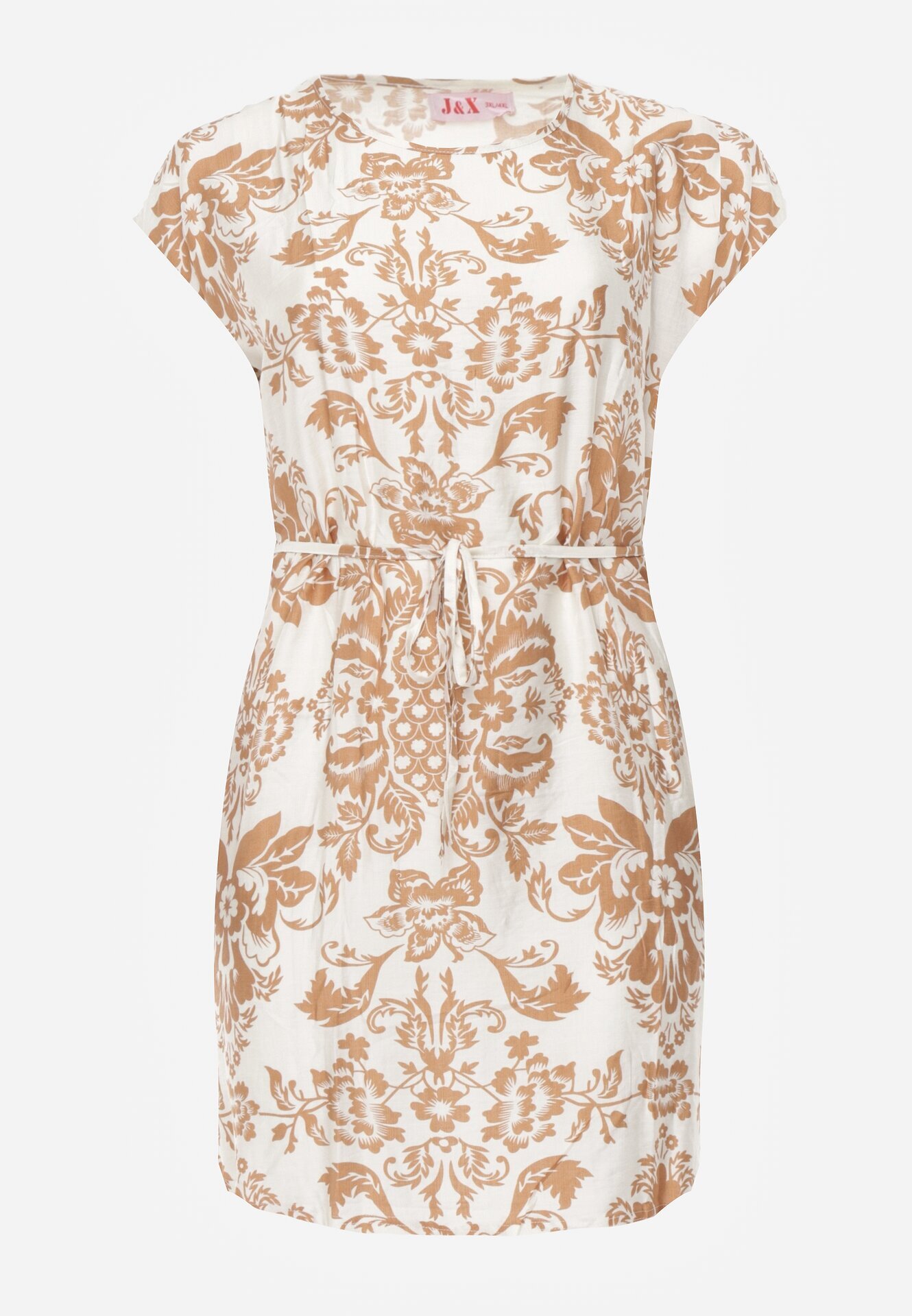 j&x Rochie cutie din vâscoză în stil Casual cu centură tip cravată Tepena Bej deschis