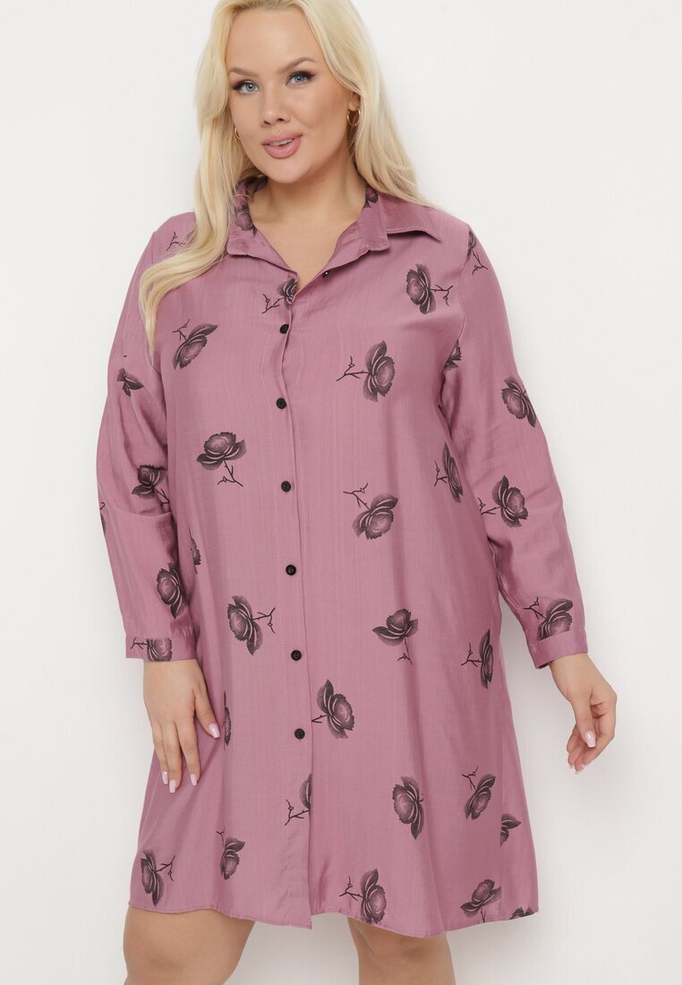 j&x Rochie de cămașă roz închisă cu nasturi și mâneci reglabile Xatella