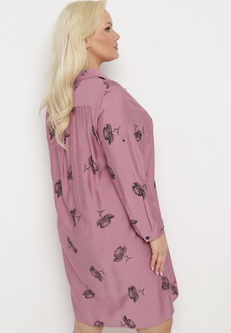 j&x Rochie de cămașă roz închisă cu nasturi și mâneci reglabile Xatella