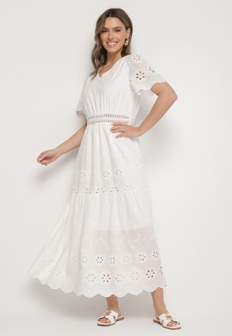 j&x Rochie din bumbac albă Boho cu croială evazată brodată Efrissea