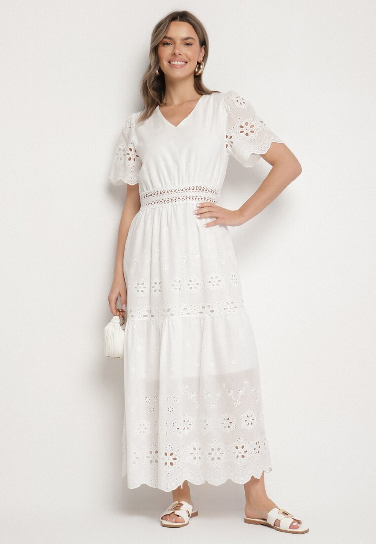 j&x Rochie din bumbac albă Boho cu croială evazată brodată Efrissea