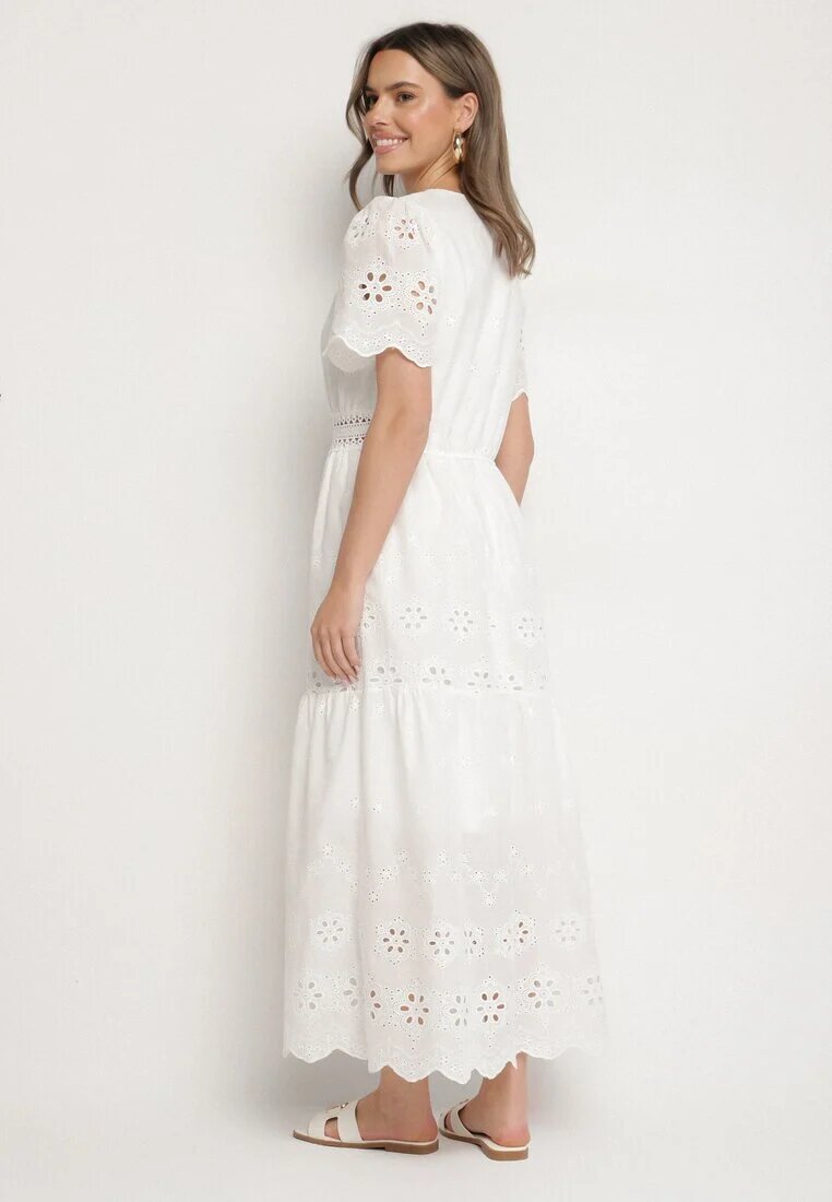 j&x Rochie din bumbac albă Boho cu croială evazată brodată Efrissea