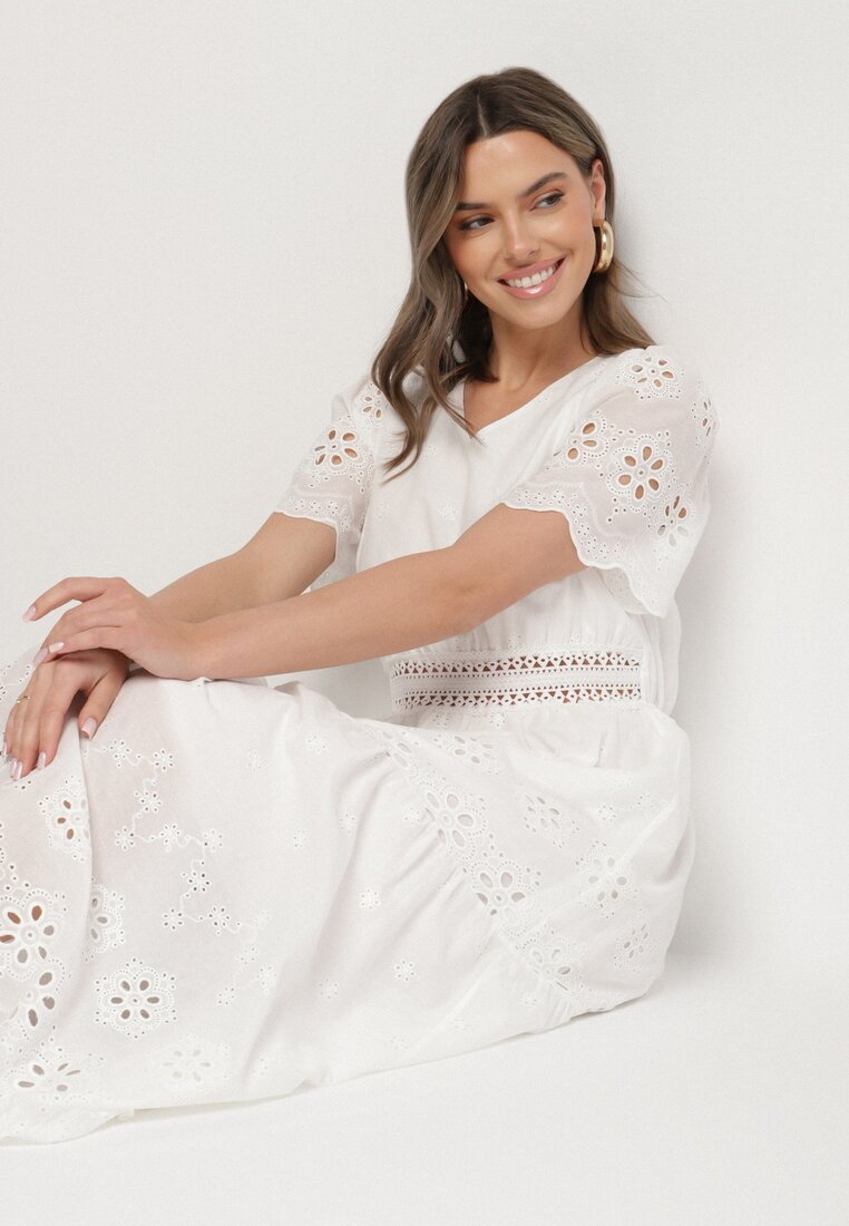 j&x Rochie din bumbac albă Boho cu croială evazată brodată Efrissea