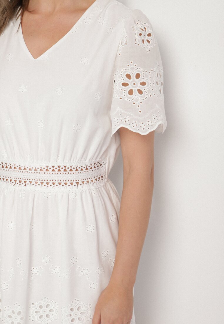 j&x Rochie din bumbac albă Boho cu croială evazată brodată Efrissea