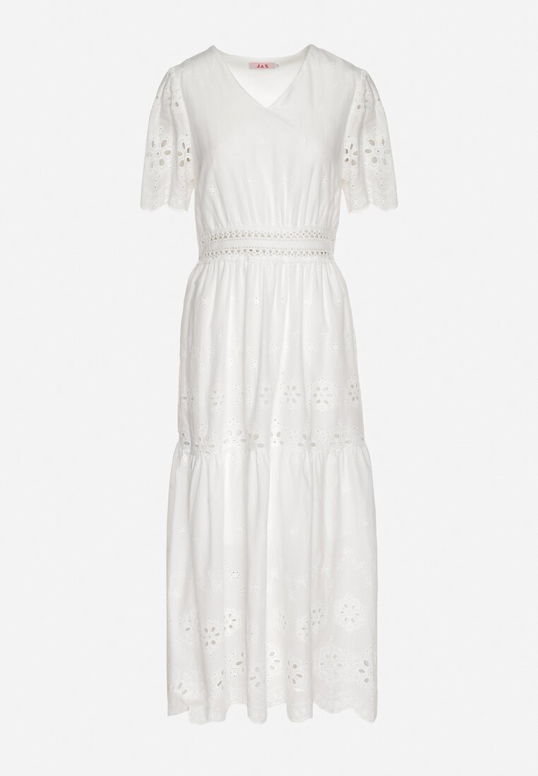 j&x Rochie din bumbac albă Boho cu croială evazată brodată Efrissea