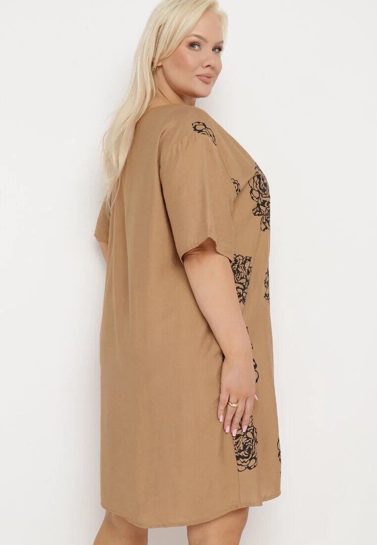 j&x Rochie din bumbac Maro deschis cu mânecă scurtă cu buzunare și nasturi Bellilla